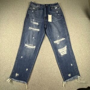 Jelly Jeans Womens Distressed High Rise Straight Leg Blue Denim Jeans Size 9 NEW
